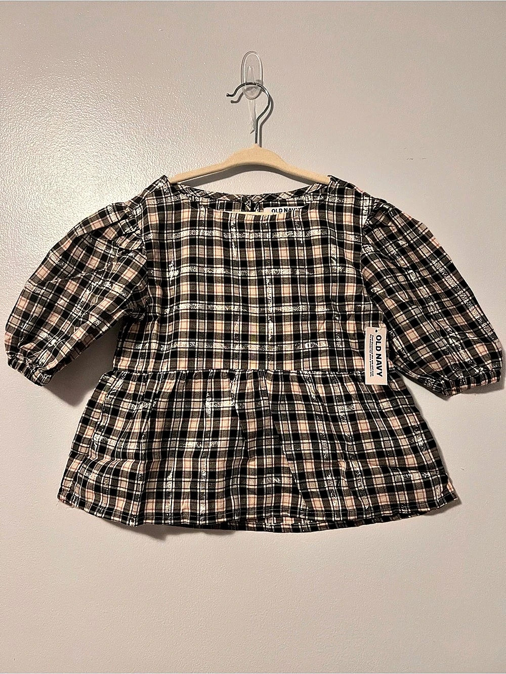 Girls Plaid Lightweight Peplum Blouse with Puff Sleeves - NWT -Size 5T